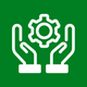 hands holding a gear symbol representing service and support for technology and tools 