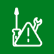 warning sign with a screwdriver and wrench on a green background related to repair tasks 