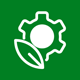 gear and leaf icon representing sustainable technology and green solutions for two industries